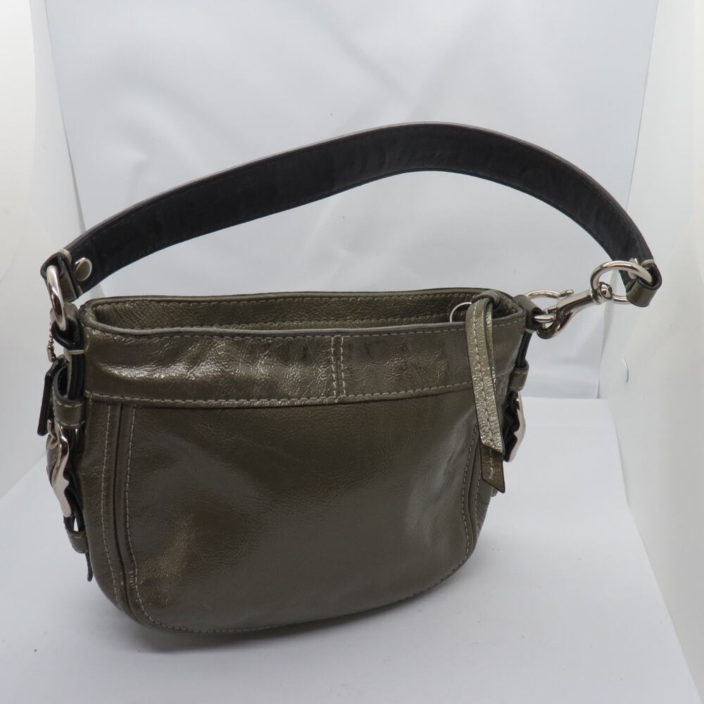Coach Zoe Hobo Bag Olive Green Patent Leather Y2K Vintage Small Shoulder Purse - Picture 3 of 10